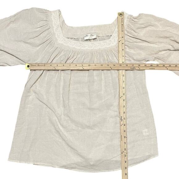 Allie Rose Linen Boho Blouse Womens Size Small 3/4 Sleeve Oatmeal Hippie Lace - Picture 8 of 8